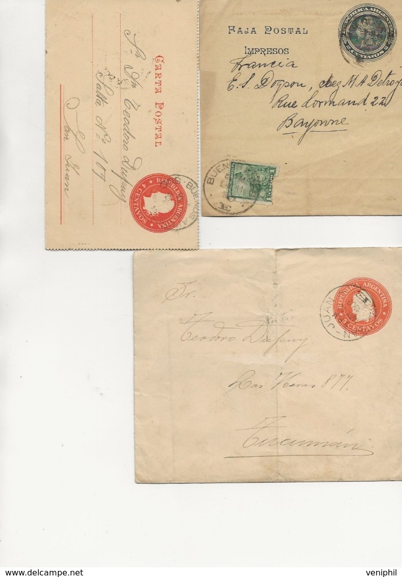 ARGENTINE - LOT DE 3 ENTIERS POSTAUX  1901-1902 - Postwaardestukken