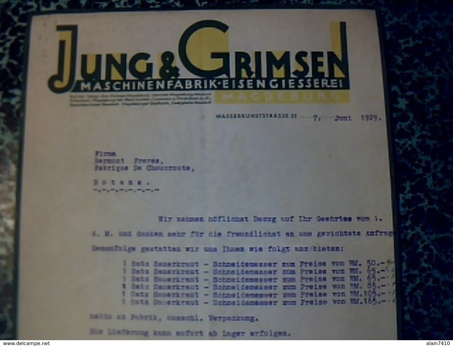 Facture L  De 1929  PAYS BAS JuNG  ET GRMSEN Maschinenfabrik Eisengiesseret à  Wasserkunstrasse - Pays-Bas