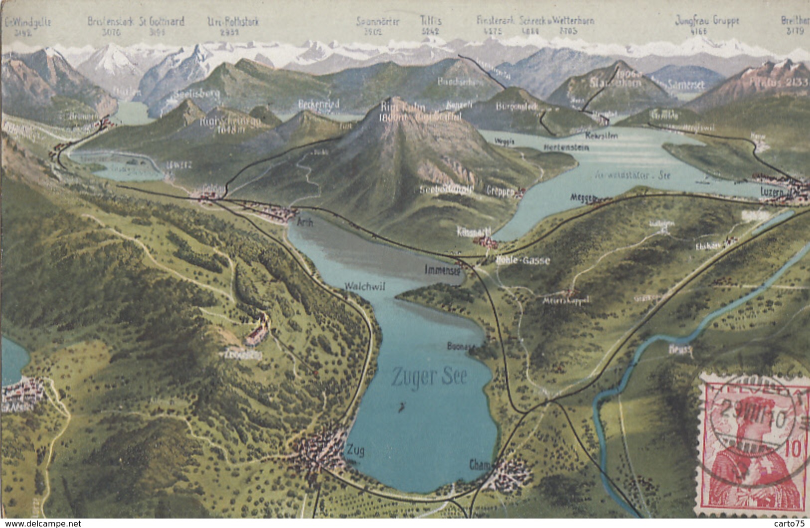 Suisse - Zuger See Lac De Zoug - Postmarked 1910 Rigi-Kulm - Zoug