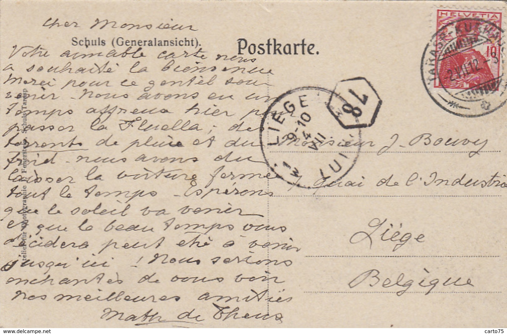 Suisse - Schuls Scuol - Generalansicht - Postmarked 1912 Tarasp Kurhaus Liège Luik - Scuol