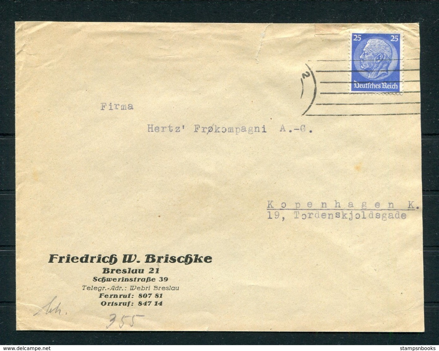 WW2 Germany Breslau - Copenhagen Denmark Censor Cover - Covers & Documents