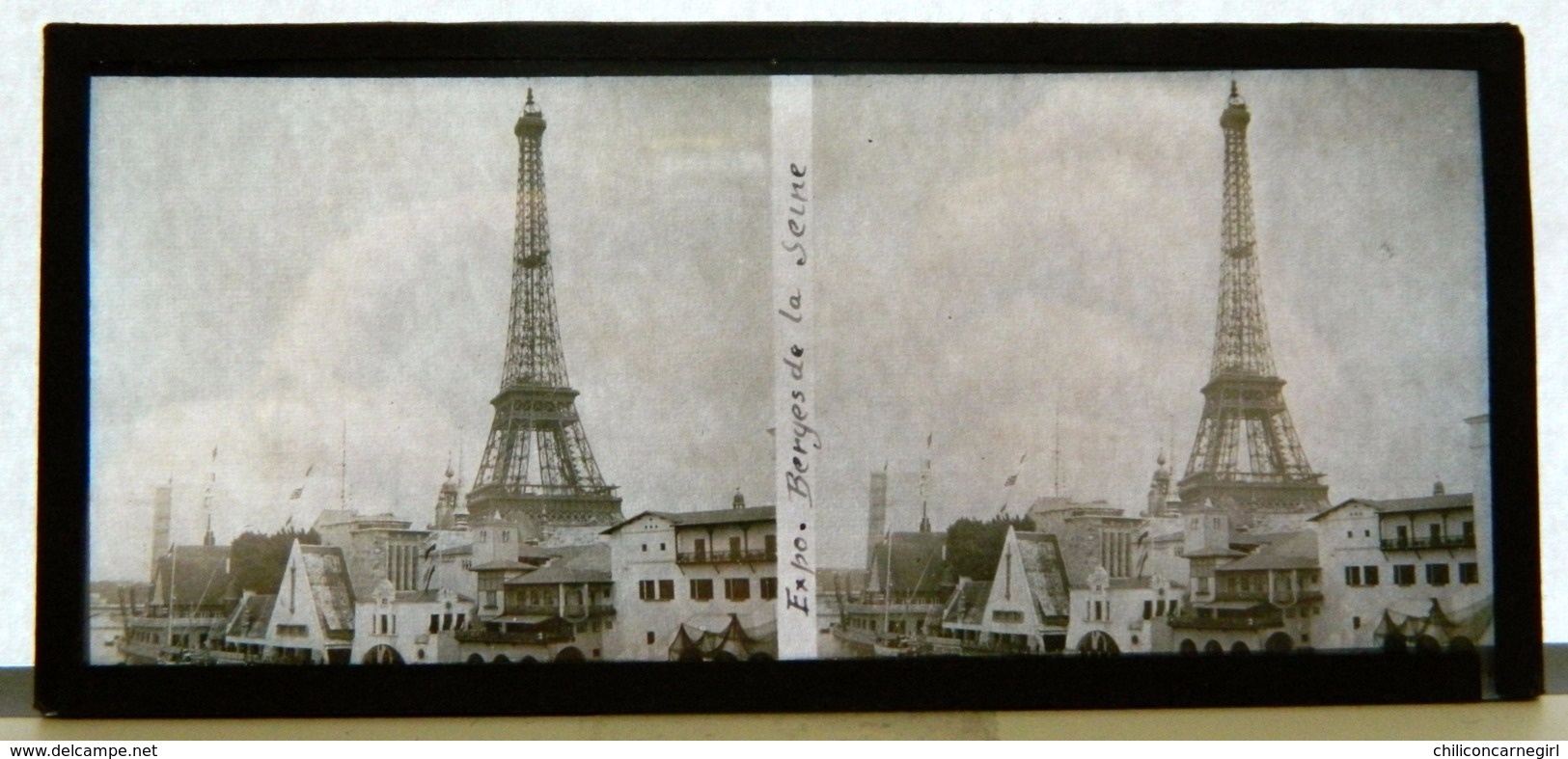Plaque De Verre Stéréo - Paris - Expo 1937 - Berges De La Seine - Tour Eiffel - Animée - Plaques De Verre