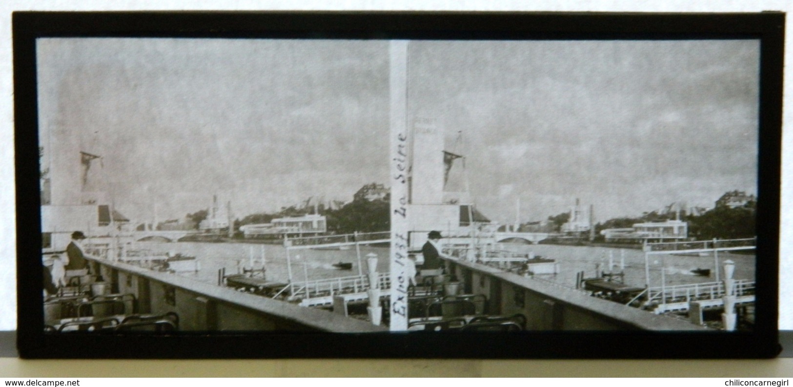 Plaque De Verre Stéréo - Paris - Expo 1937 - La Seine - Animée - Plaques De Verre
