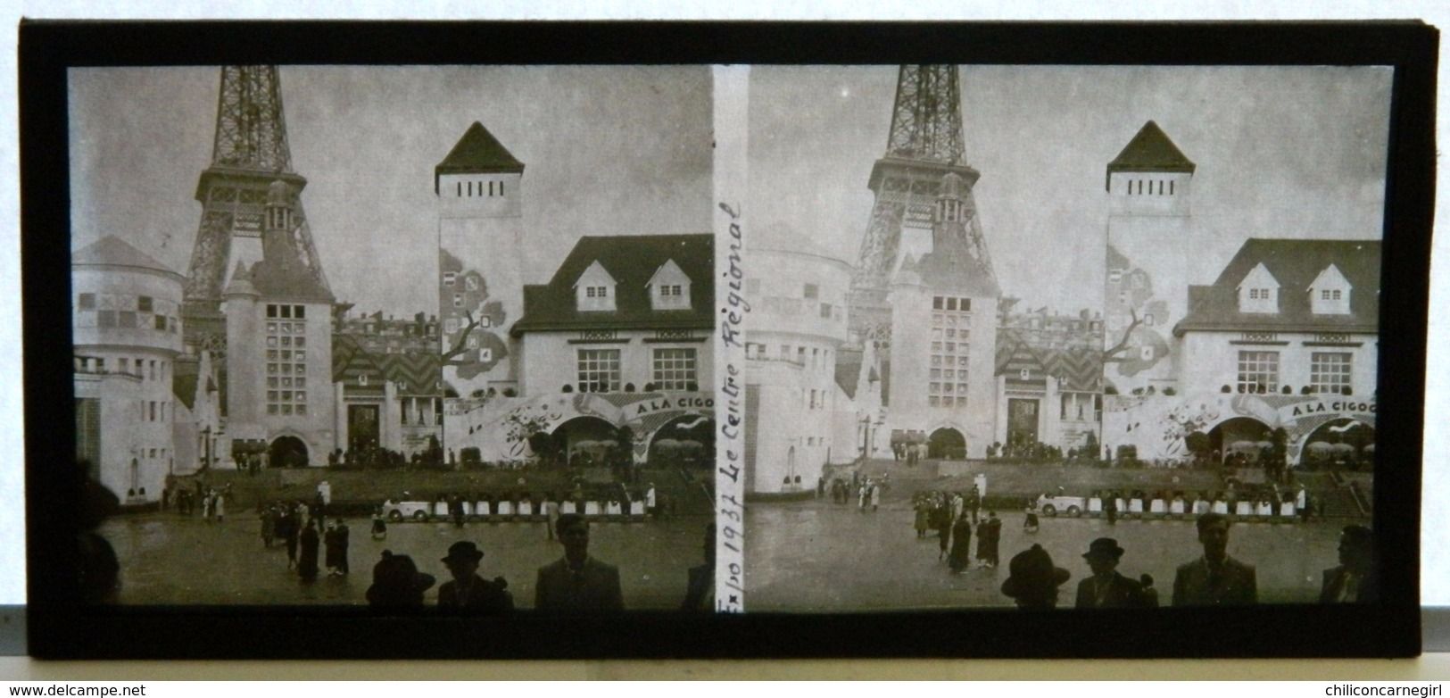 Plaque De Verre Stéréo - Paris - Expo 1937 - Le Centre Régional - Tour Eiffel - Animée - Plaques De Verre