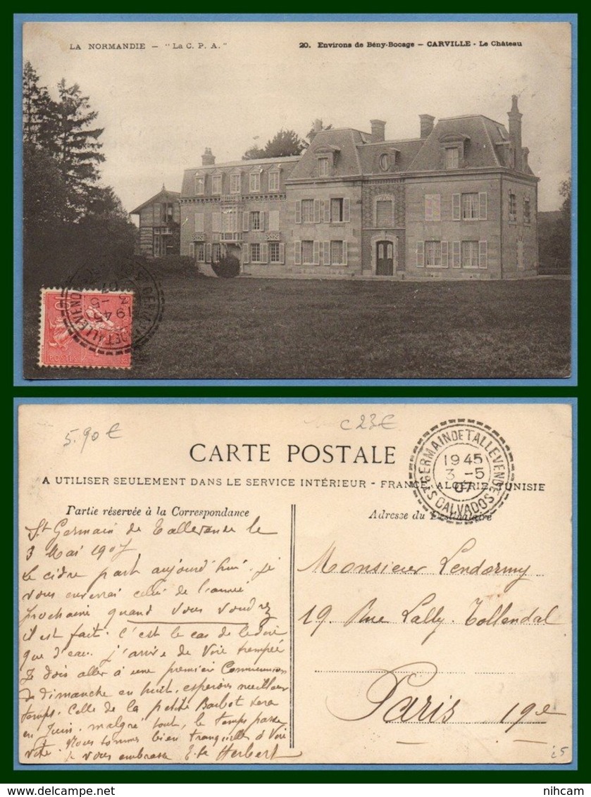 Facteur Boitier St Germain De Tallevende Calvados 1907 / CPA Carville (ind 5) - Cachets Manuels