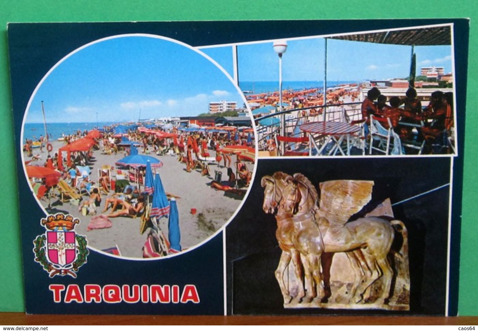 TARQUINIA Vedute Spiaggia Animata Cavalli Alati Blasone CARTOLINA Non Viaggiata - Altri & Non Classificati