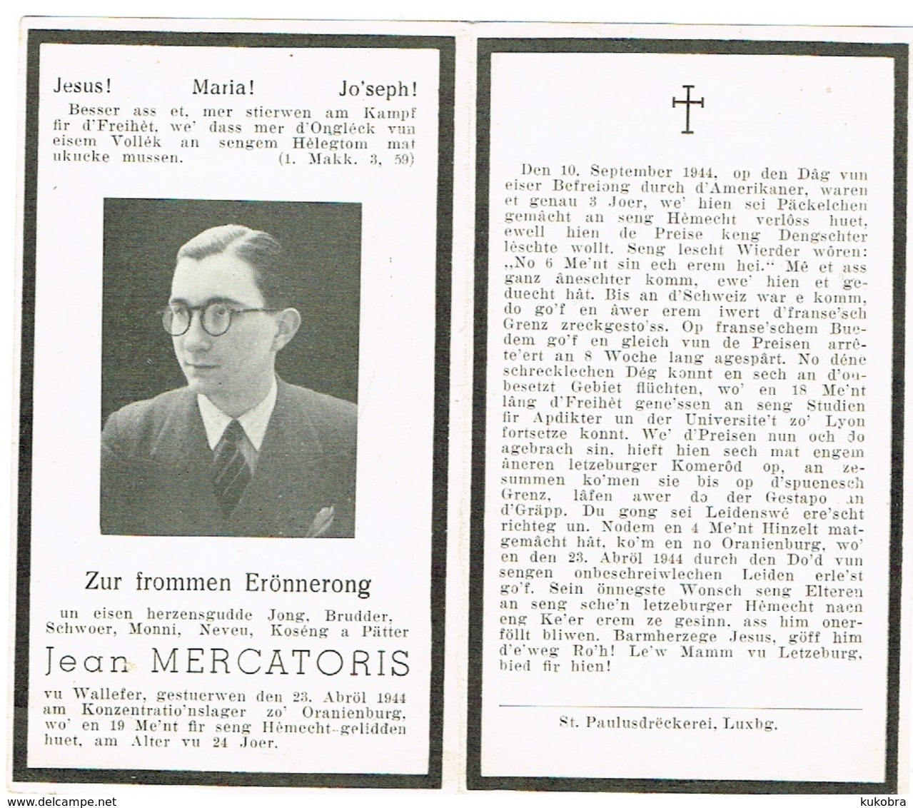 Luxembourg Jean Mercatoris 1944 - Sonstige & Ohne Zuordnung
