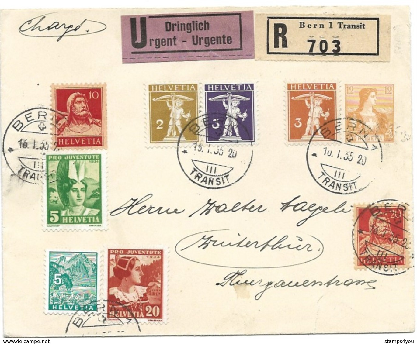 231 - 28 - Entier Postal Privé  Recommandé Urgent "Philatelisten-Verein Bern 1935" - Postwaardestukken