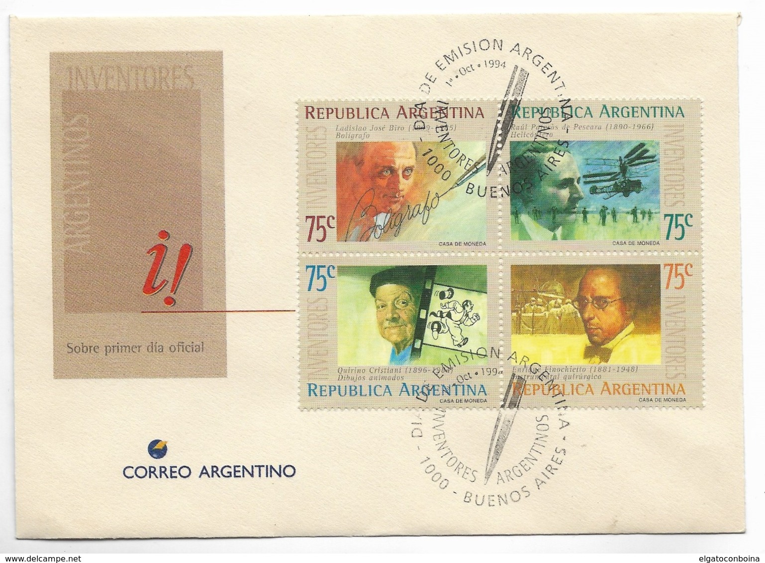 ARGENTINA 1994 INVENTORS SCIENCE INDUSTRY MEDICINE PERSONALITIES BLOCK ON FDC - Unused Stamps