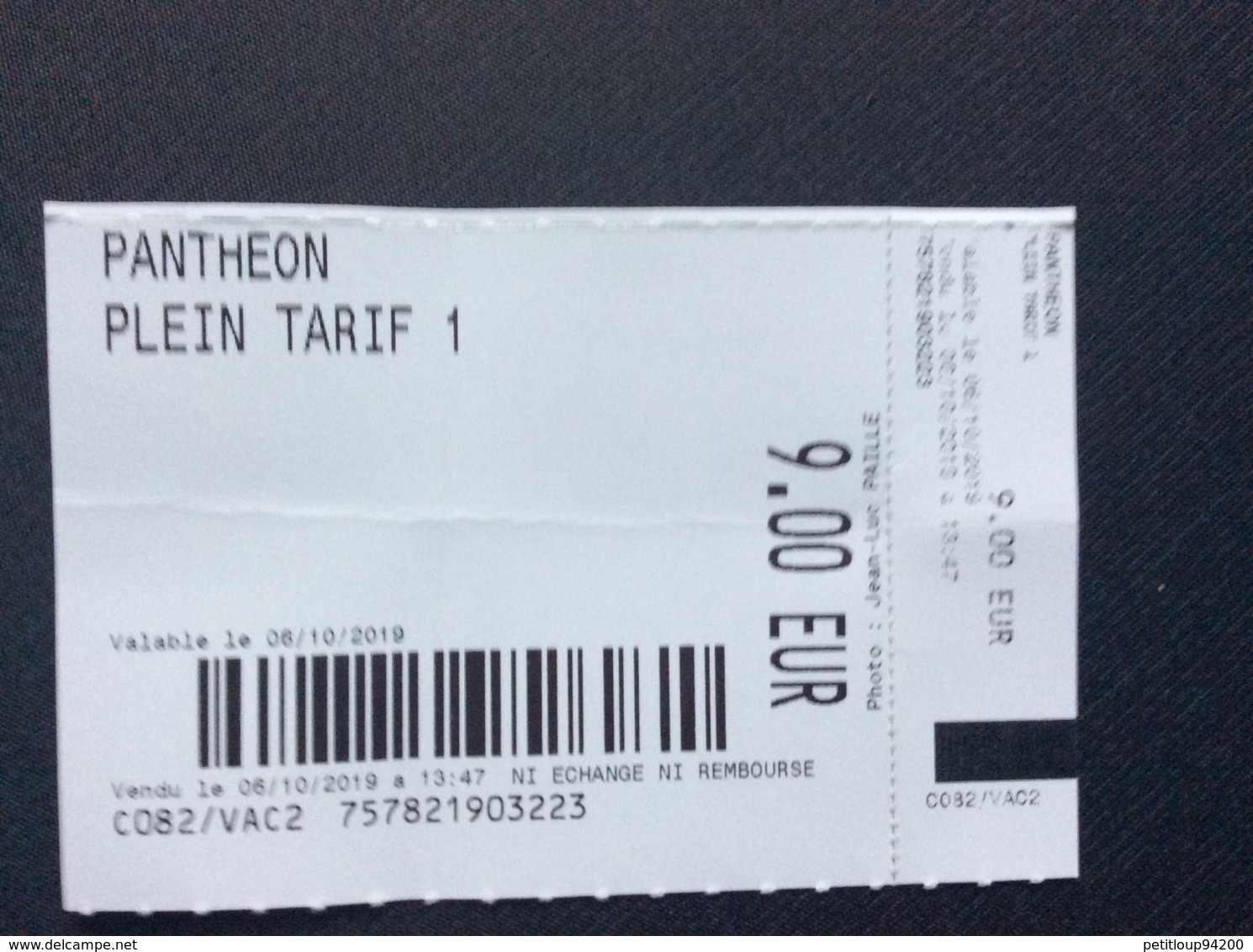 TICKET D’ENTREE PANTHEON Paris  PLEIN TARIF - Tickets - Vouchers