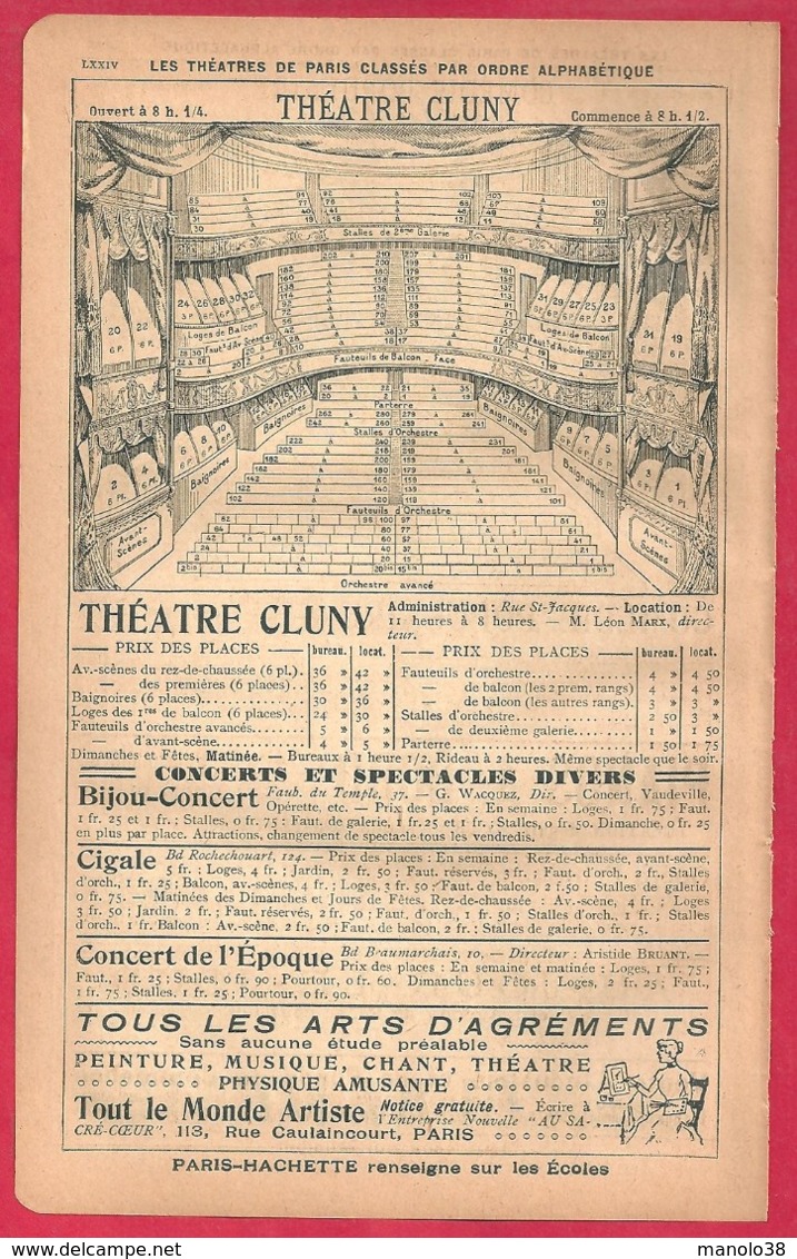 Les Théâtres De Paris. Chatelet, Théâtre Cluny.. Infos Divers: Plan, Administration, Prix Des Places.. Recto-verso. 1901 - Historical Documents