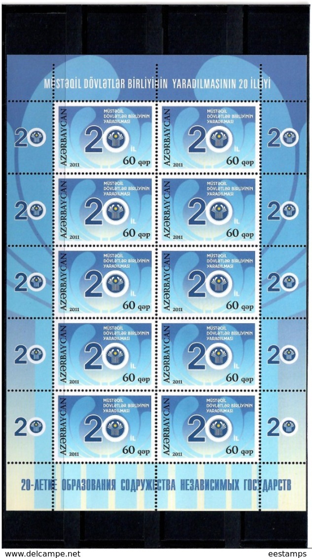 Azerbaijan 2011. CIS-20th Ann. Sheetlet Of 10 Stamps.   Michel # 885  KB - Aserbaidschan