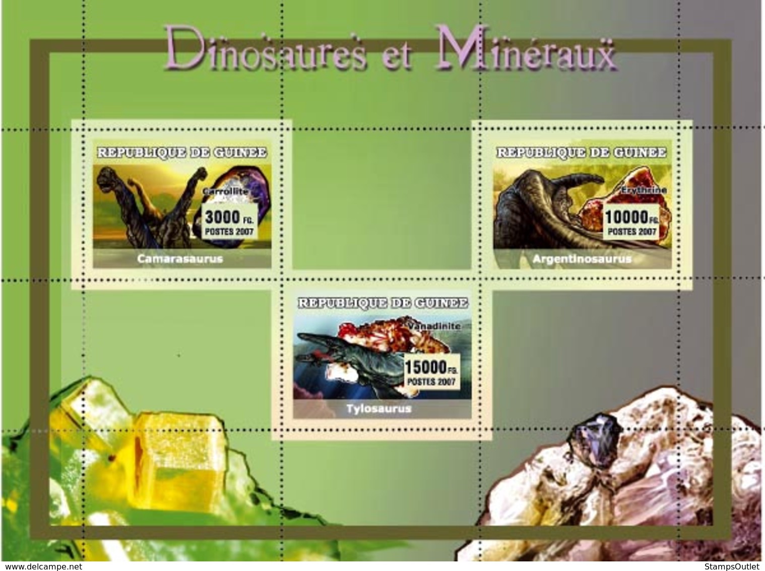 Guinea 2007 MNH - Dinosaures Et Mineraux / Dinosaurs And Minerals. YT 2963-2965, Mi 4713-4715 - Guinea (1958-...)