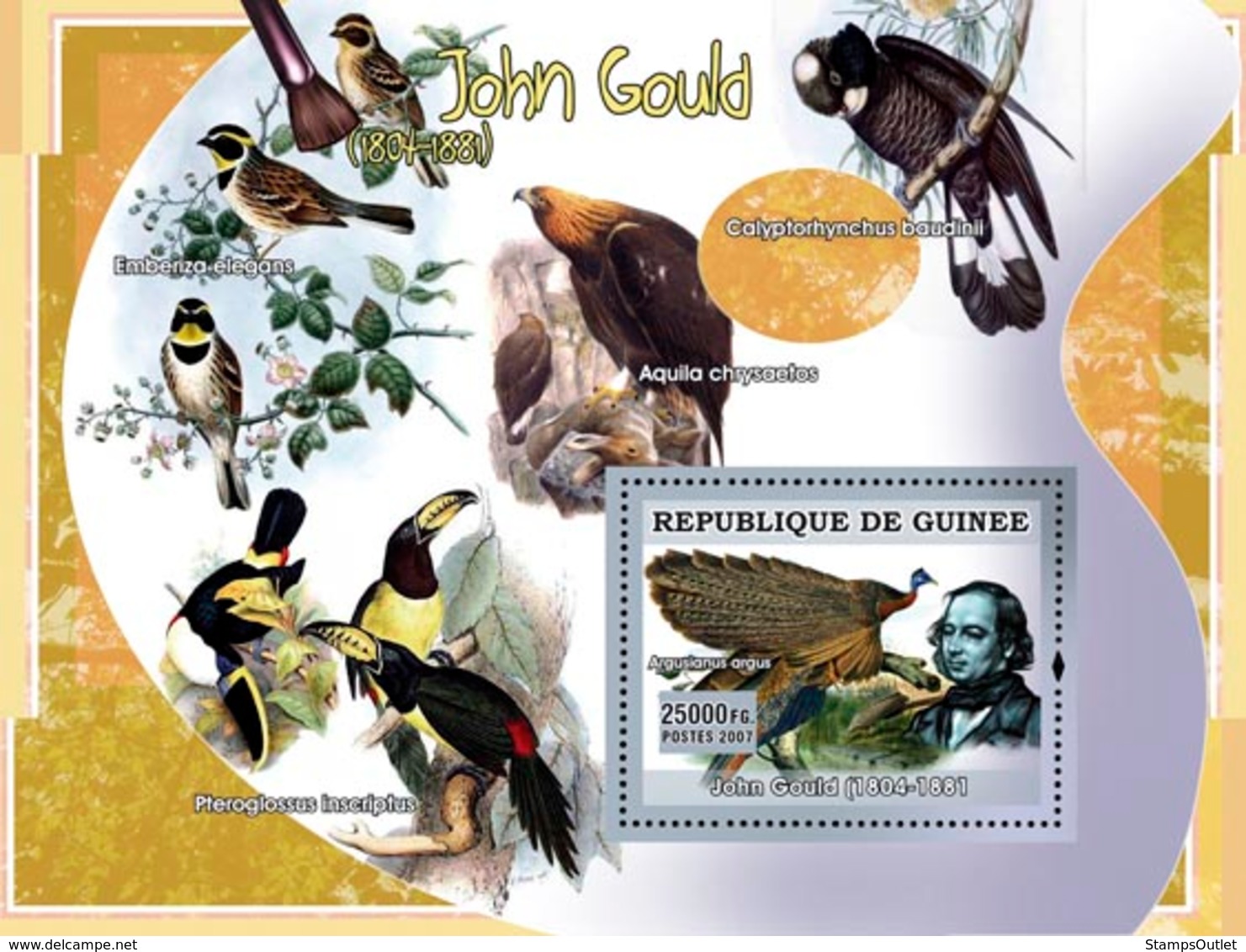 Guinea 2007 MNH - ART - Birds On Paintings: John Gould. YT 602, Mi 4882/BL1276 - Guinée (1958-...)