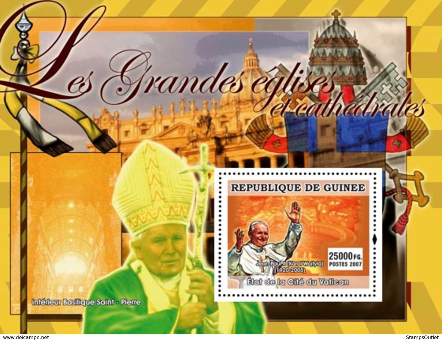 Guinea 2007 MNH - ART - Churches, Pope John Paul II, Pope Benedict XVI: Pape J.P. II. YT 614, Mi 4831/BL1261 - Guinea (1958-...)