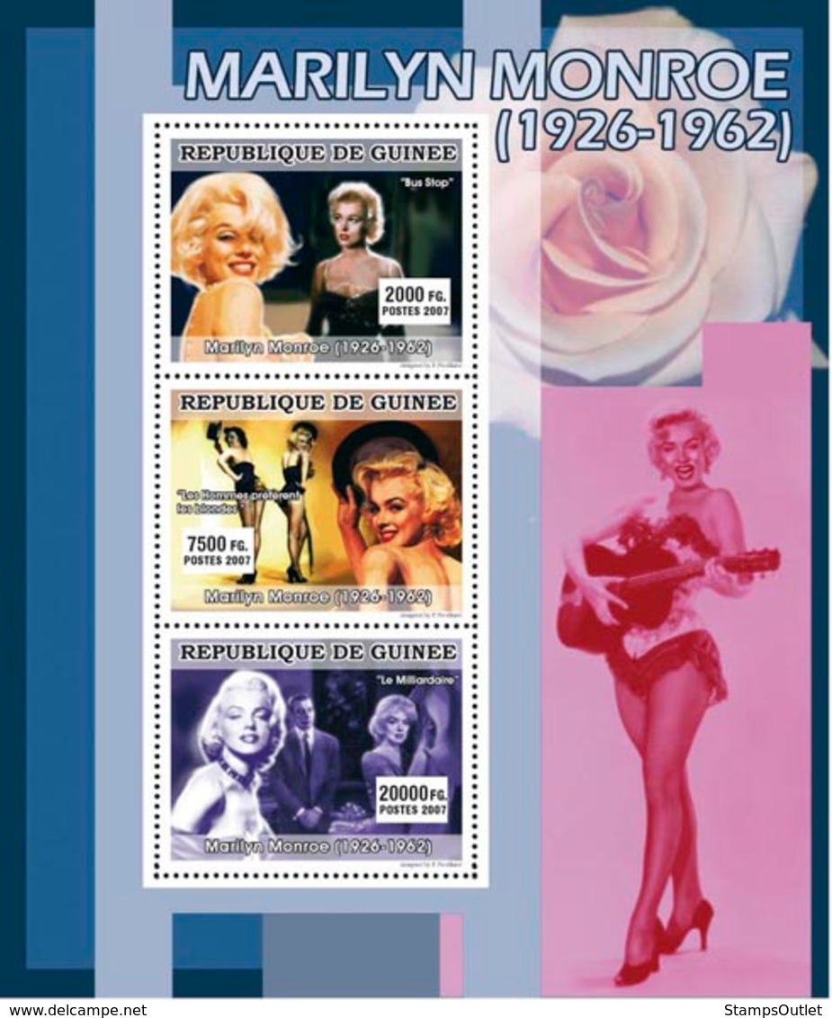 Guinea 2007 MNH - CINEMA: Marilyn Monroe. YT 3038-3040, Mi 4968-4970 - Guinea (1958-...)