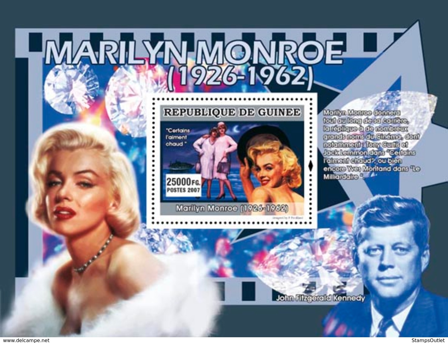 Guinea 2007 MNH - CINEMA: Marilyn Monroe: Certains L'aiment Chaud, J.F.Kennedy. YT 643, Mi 5008/BL1342 - Guinée (1958-...)