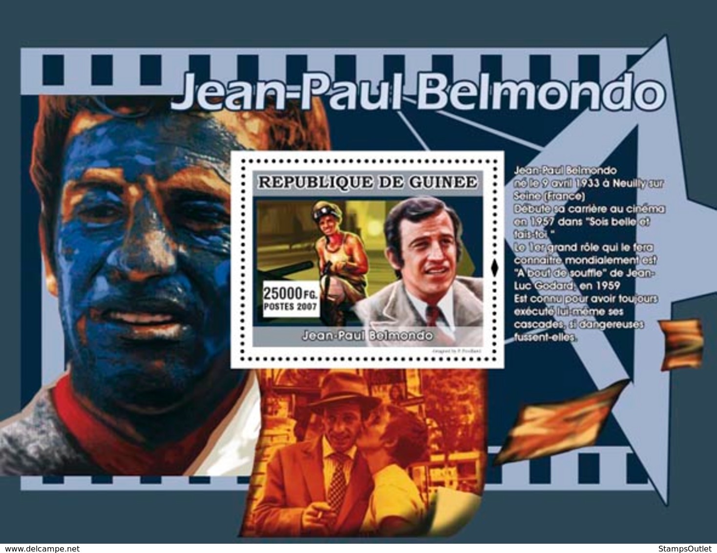 Guinea 2007 MNH - CINEMA: French Stars Males: Jean Paul Belmondo. YT 651, Mi 4992/BL1326 - Guinea (1958-...)