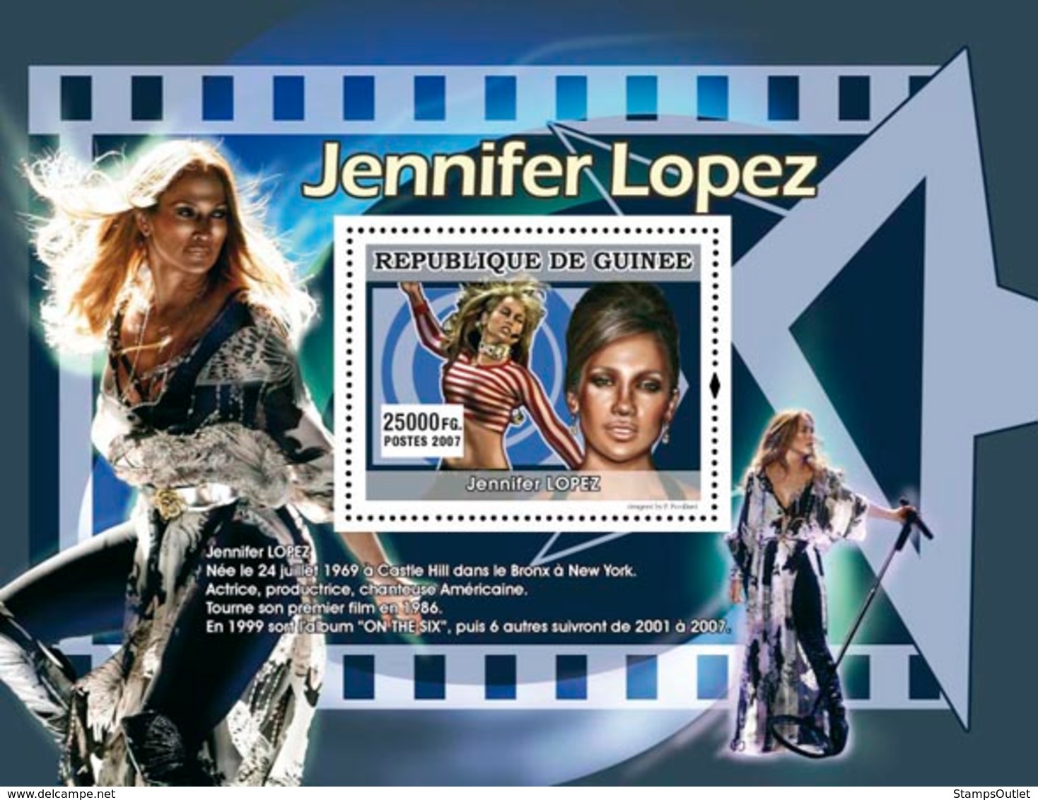 Guinea 2007 MNH - MUSIC: Stars Females: Jennifer Lopez. YT 691, Mi 4945/BL1318 - Guinea (1958-...)