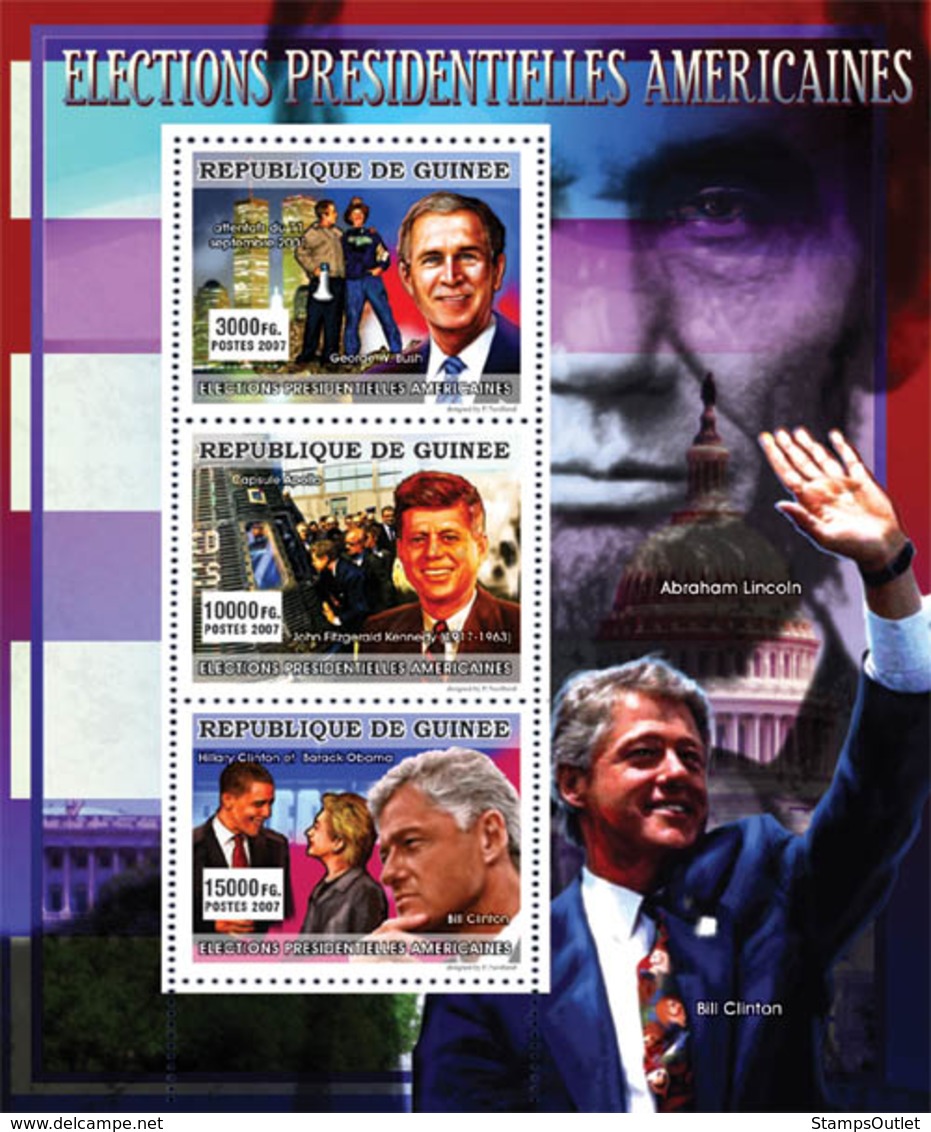 Guinea 2007 MNH - CELEBRITIES-Election Of American Presidents. YT 3137-3139, Mi 5127-5129 - República De Guinea (1958-...)