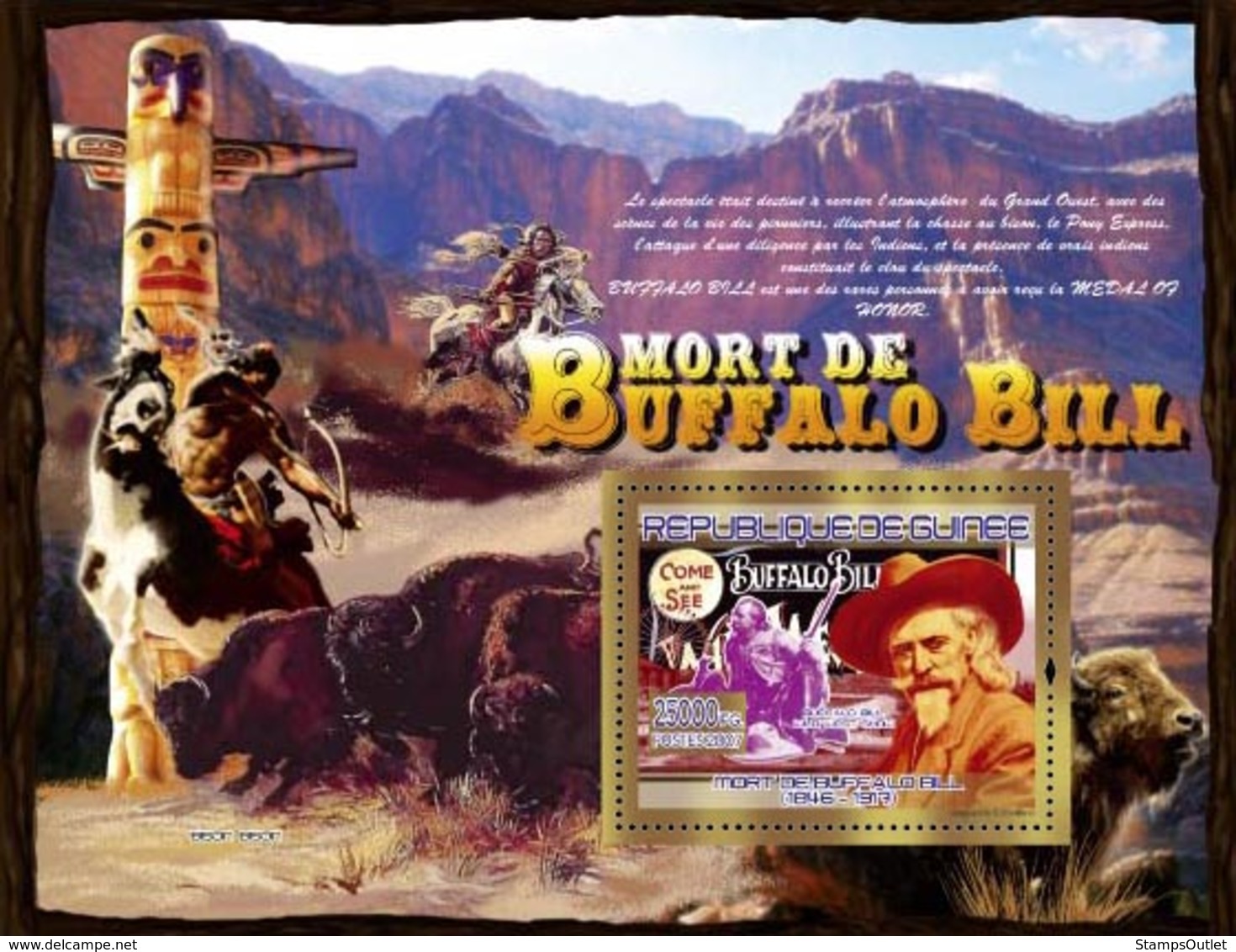 Guinea 2007 MNH -TRANSPORTS-Buffalo Bill (1846-1917): Buffalo Bill Wild West Show. YT 785, Mi 5161/BL1433 - Guinea (1958-...)