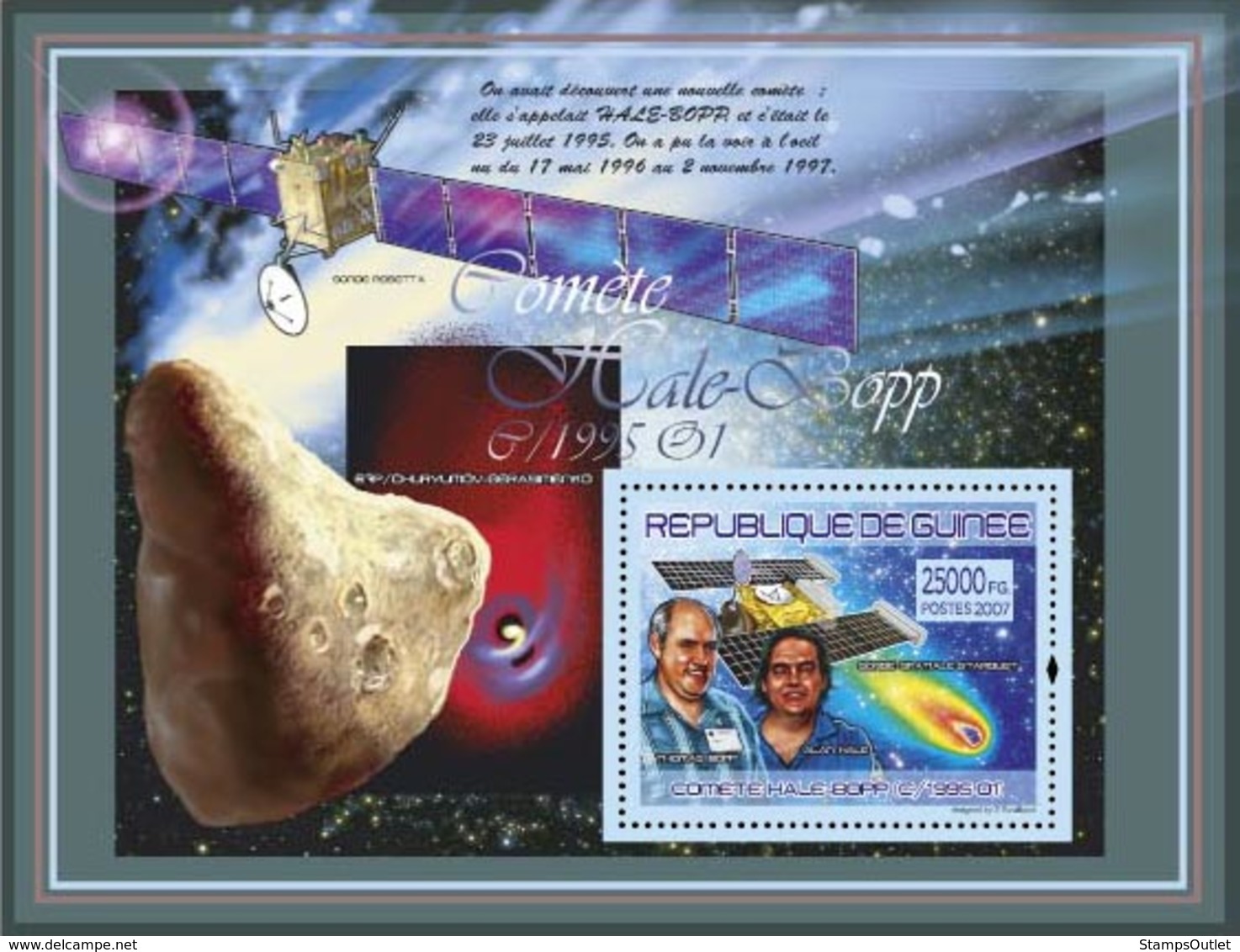 Guinea 2007 MNH -TRANSPORTS-Comet Hale-Bopp (c/1995 01): Alan Hale & Thomas Bopp, Stardust. YT 806, Mi 5324/BL1488 - Guinea (1958-...)