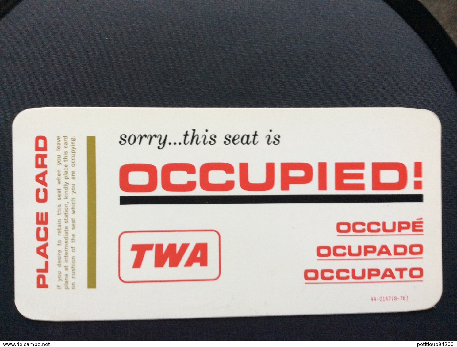 TWA Place Card  ANNEE 1979 - Other & Unclassified