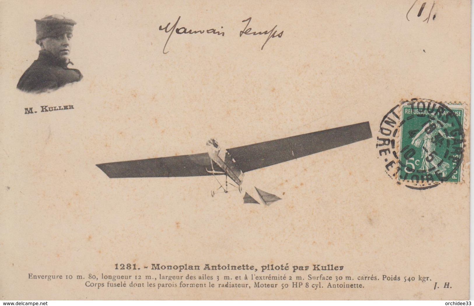 CPA Monoplan Antoinette, Piloté Par Kuller - Aviateurs