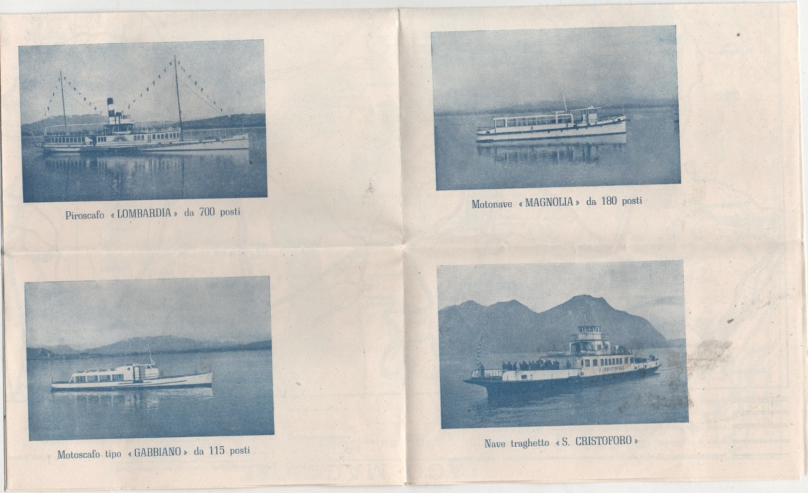 Navigazione Lago Maggiore: Depliant Turistico Del 1951 Con Cartina Geografica Ed Immagini Dei Traghetti - Dépliants Turistici