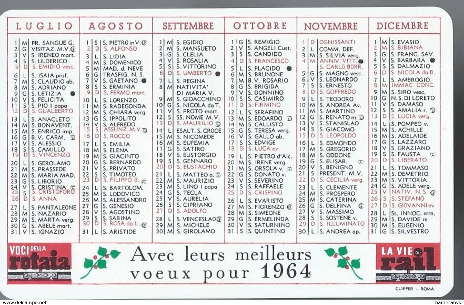 Calendarietto Voci Della Rotaia - Le Vie Rail 1964 - Calendario - Petit Format : 1961-70