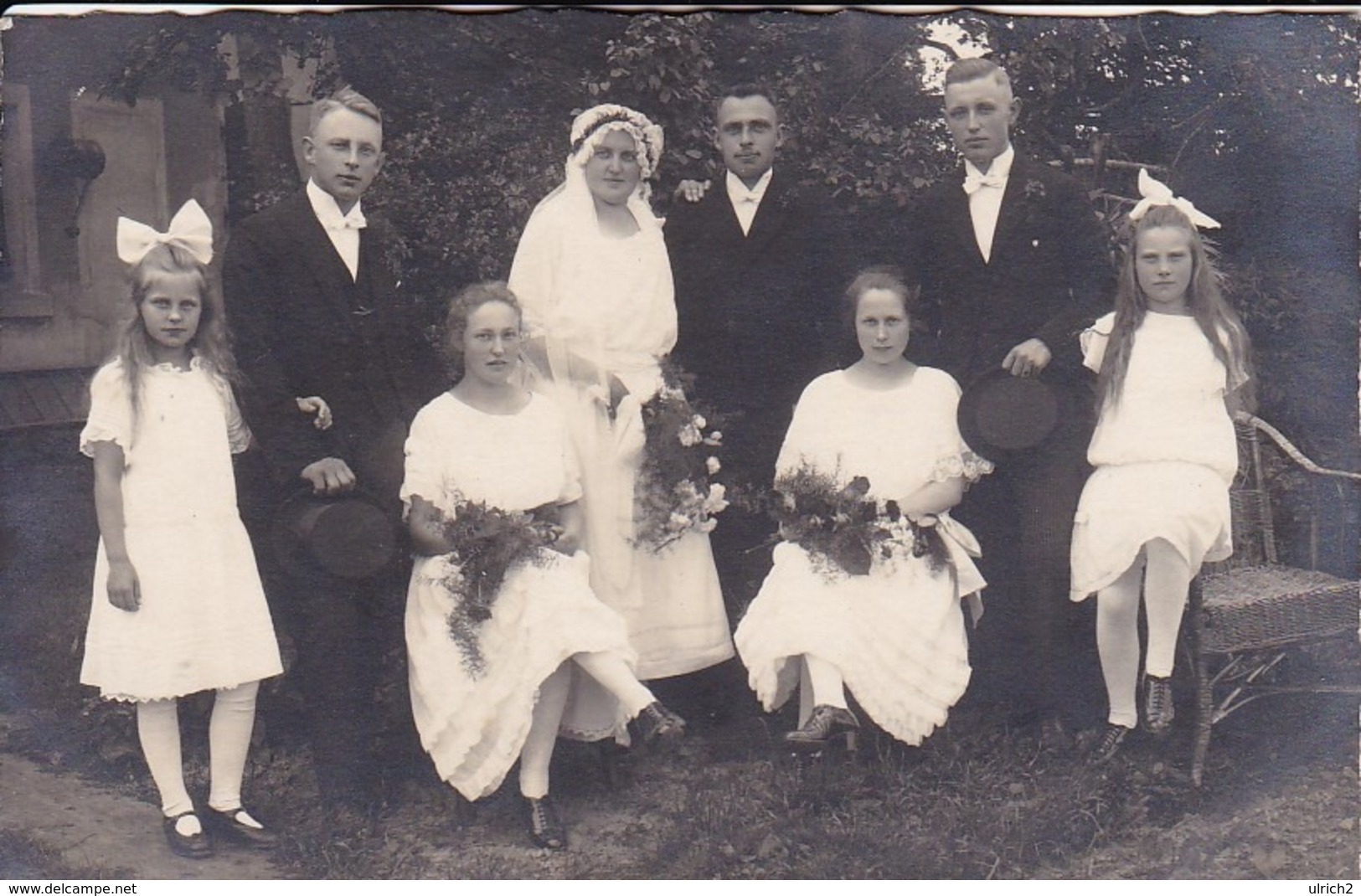 AK Foto Hochzeit Brautpaar Mit Brautjungfern Und Kindern - 1924 (44246) - Hochzeiten