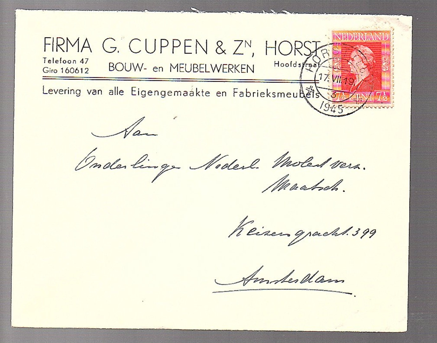 17.7.45 HORST G. Cuppen Meubelwerken  > Onderlinge Molestverzek. (oorlogsclaims)  (FJ-63) - Briefe U. Dokumente