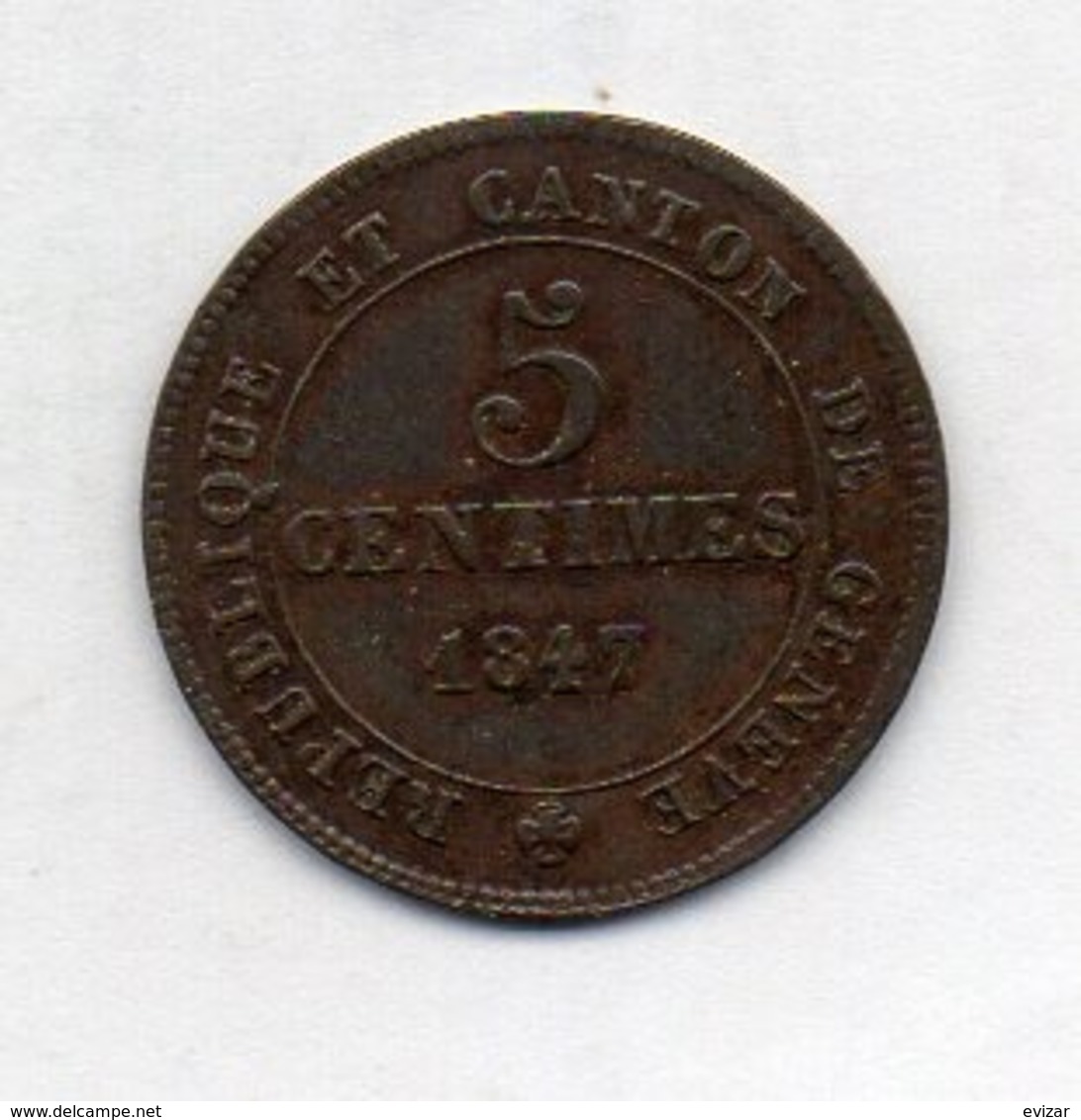 Suisse Canton GENEVE, 5 Centimes, Billon, 1847, KM #133 - Otros & Sin Clasificación