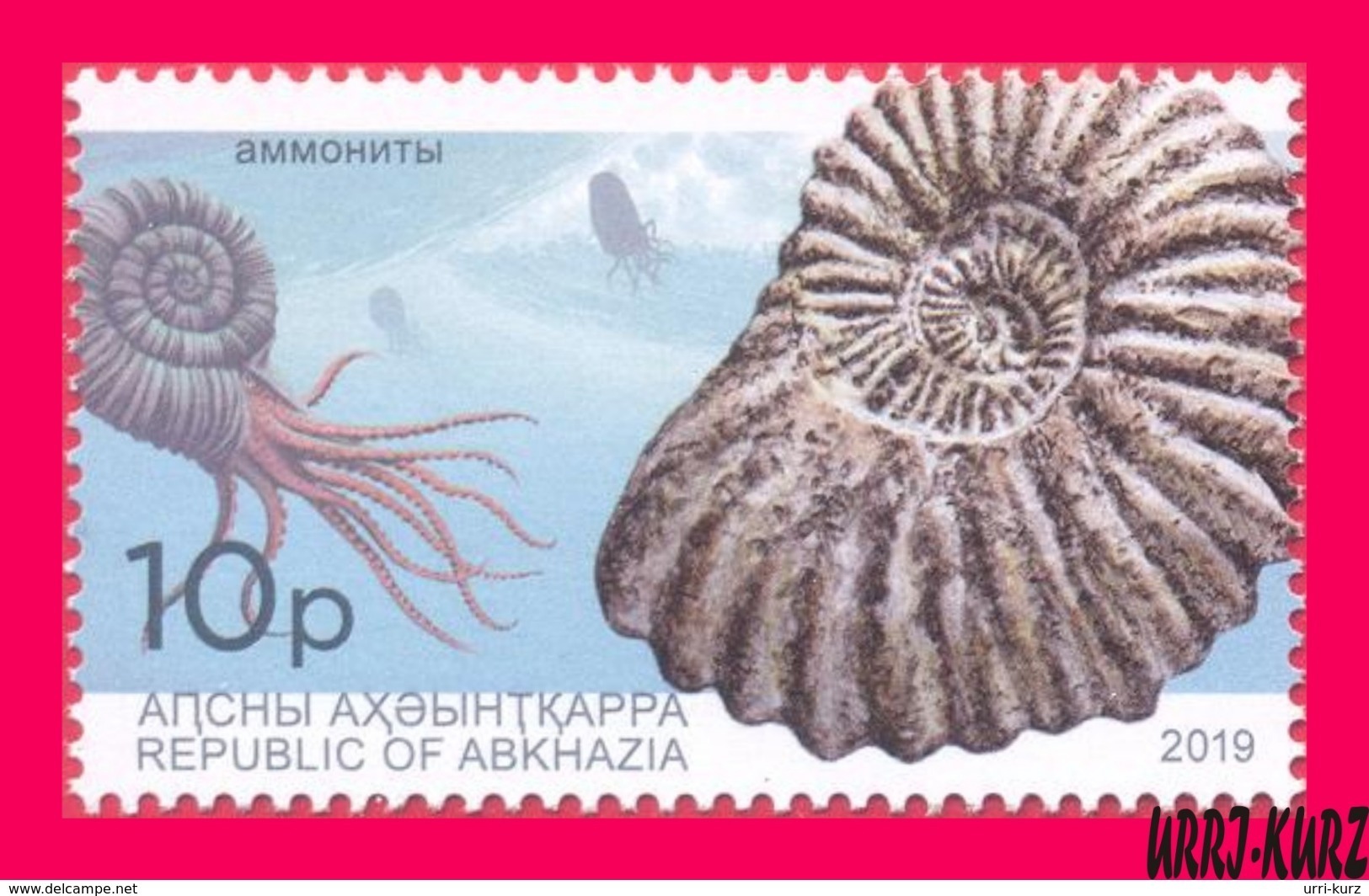 ABKHAZIA 2019 Fauna Marine Shell Fossils Extinct Cephalopods Ammonites Archaeology 1v MNH - Fossils
