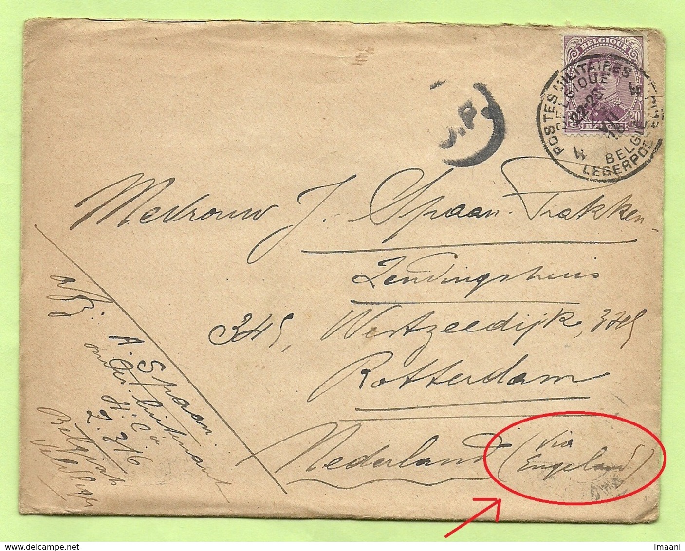 140 Op Brief PMB 4 Naar Rotterdam (Holland) Stempel  C.F. (censuur / Folkestone)  (geschreven VIA ENGLAND) !! (B1140) - Belgisch Leger