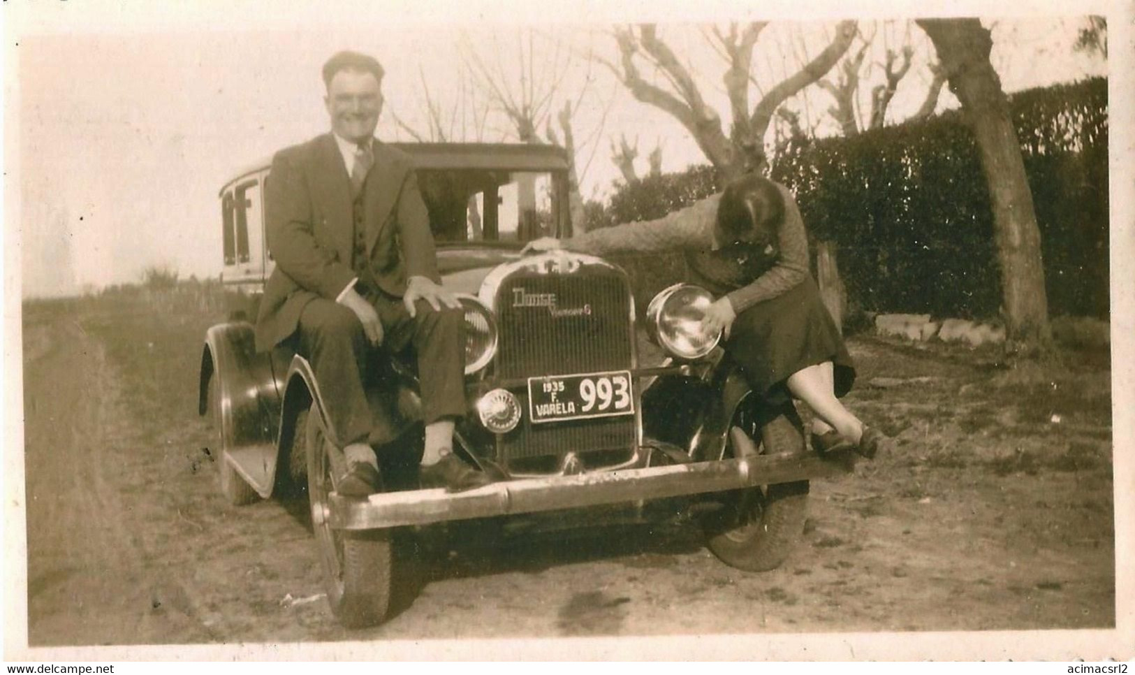 X2160 AUTOMOBILE VOITURE CAR - DODGE Victory Six 6 1935 License Plate 993 F Varela & Elegant Couple - Photo 11x7cm 1930' - Automobiles