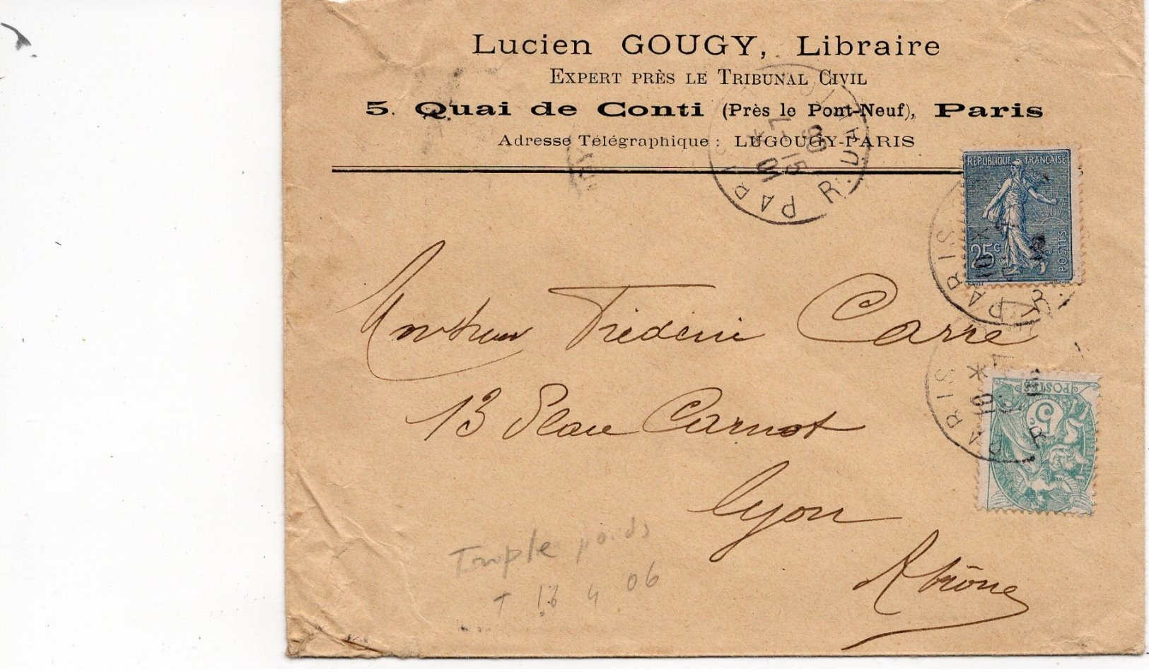 LSC - Cachet PARIS Sur YT 111 & YT 132 - Entête Lucien GOUGY - LIBRAIRE à PARIS - 1877-1920: Période Semi Moderne
