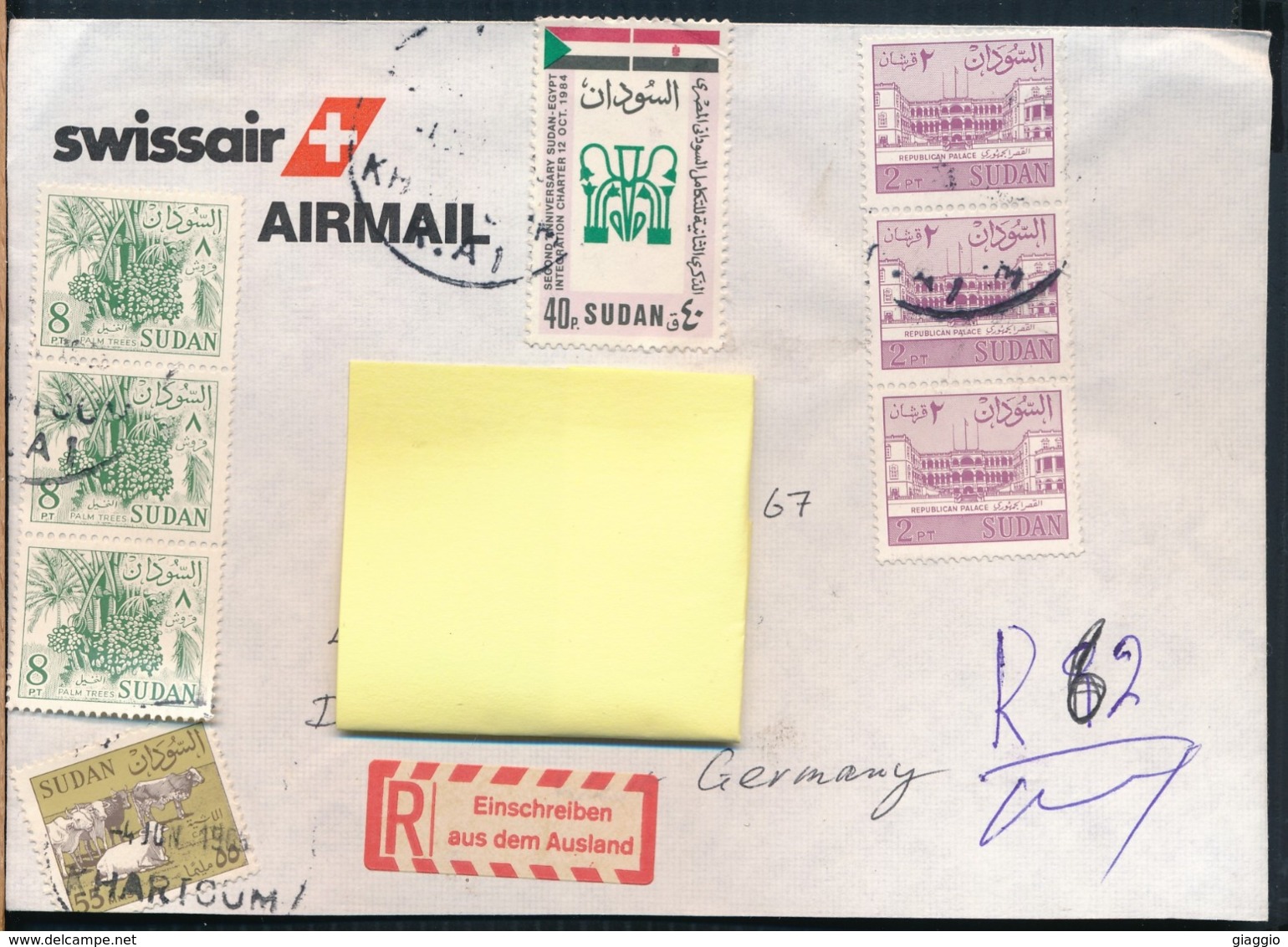 °°° POSTAL HISTORY SUDAN SWISSAIR - 1985 °°° - Sudan (1954-...)