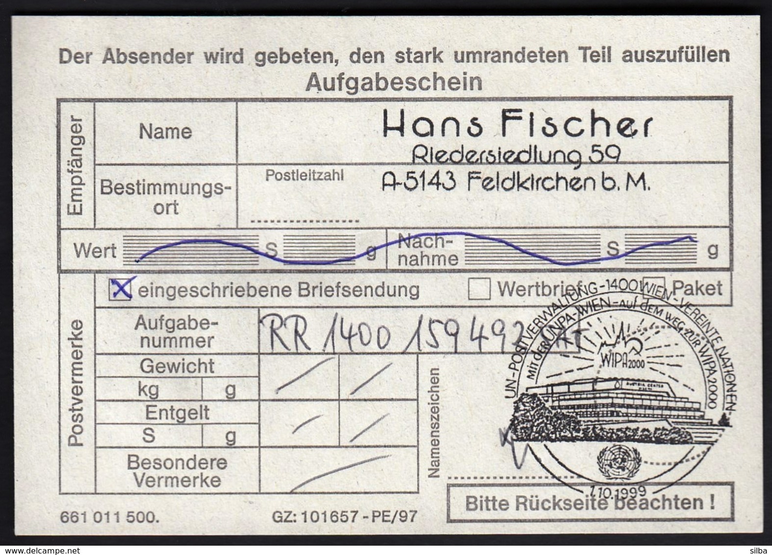 United Nations Wien Vienna 1999 / WIPA 2000 / Philatelic Exhibition / R Letter - Briefmarkenausstellungen