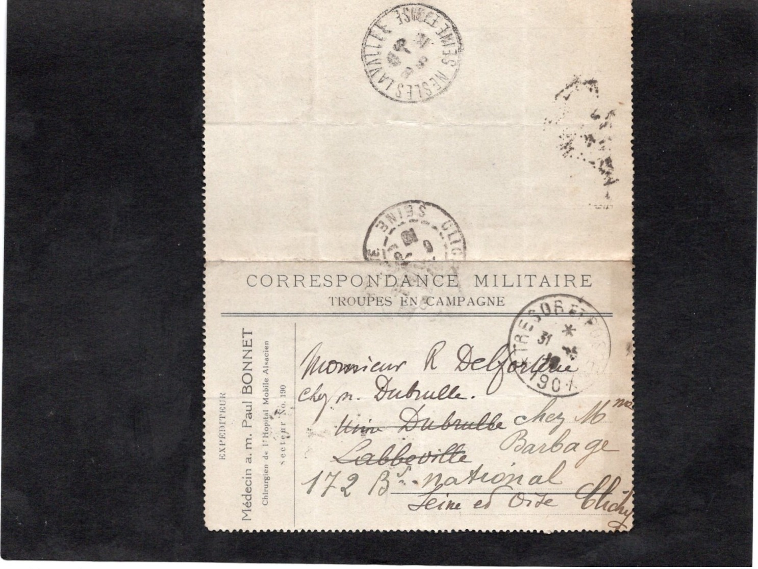 CORRESPONDANCE MILITAIRE - TROUPES EN CAMPAGNE / Exp Chirurgien De L'Hopital Mobile Alsacien / Carte Lettre - Guerra Del 1914-18