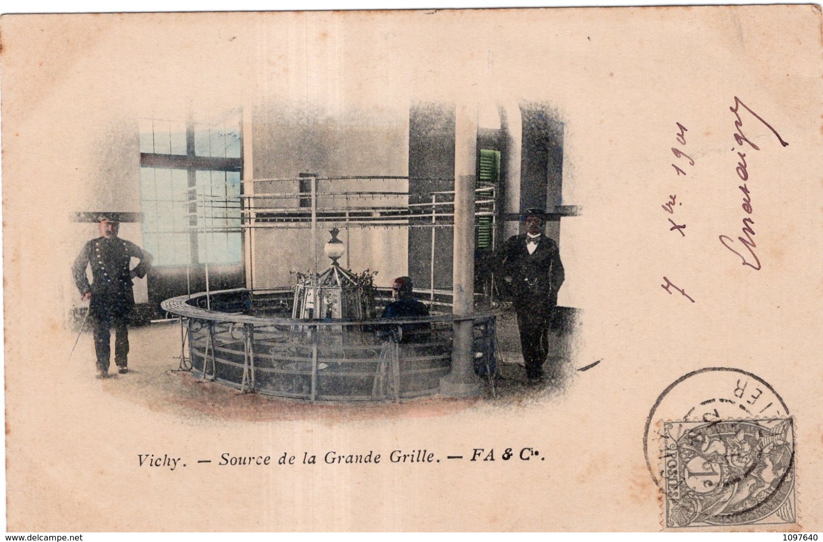 VICHY SOURCE DE LA GRANDE GRILLE CACHET PHARMACIE PEYRAMAURE L.CHATAIGNER  CIVRAY (VIENNE) 1901 PRECURSEUR - Vichy