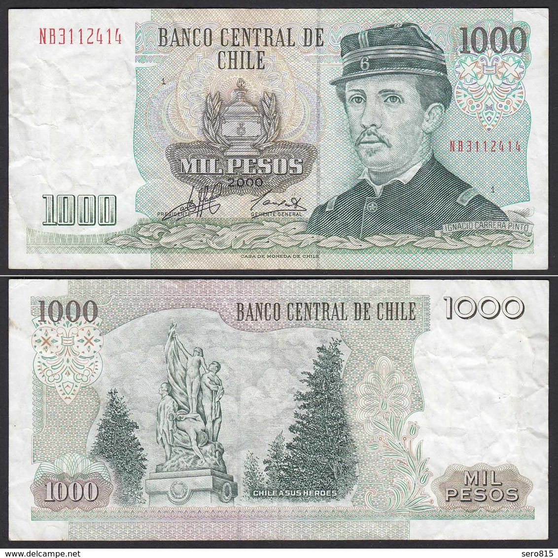 CHILE - 1000 Pesos Banknote 2000 Pick 154f  F/VF Prefix NB Block 1  (19703 - Andere - Amerika