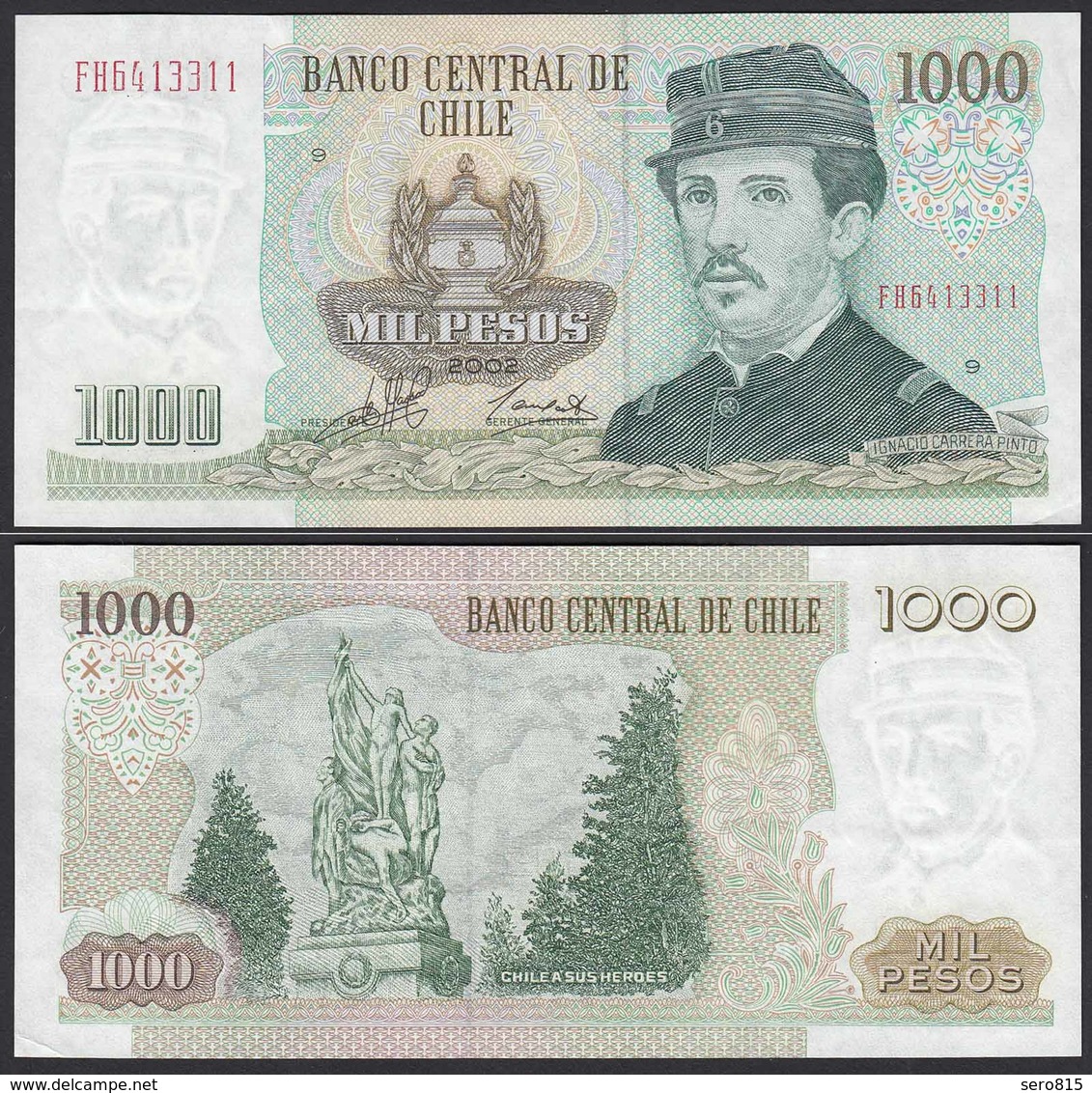 CHILE - 1000 Pesos Banknote 2002 Pick 154f  Fast XF Prefix FH Block 9 (19704 - Sonstige – Amerika