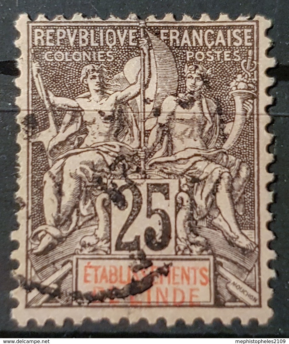 ÉTABLISSEMENTS FRANCAIS DANS L'INDE 1892 - Canceled - YT 8 - 25c - Usati