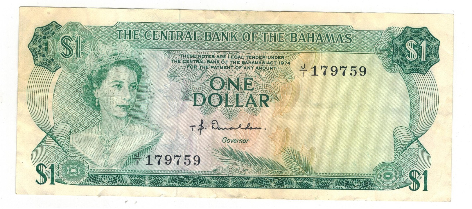 Bahamas 1 Dollar , L.1974. (Donaldson) F/VF - Bahama's