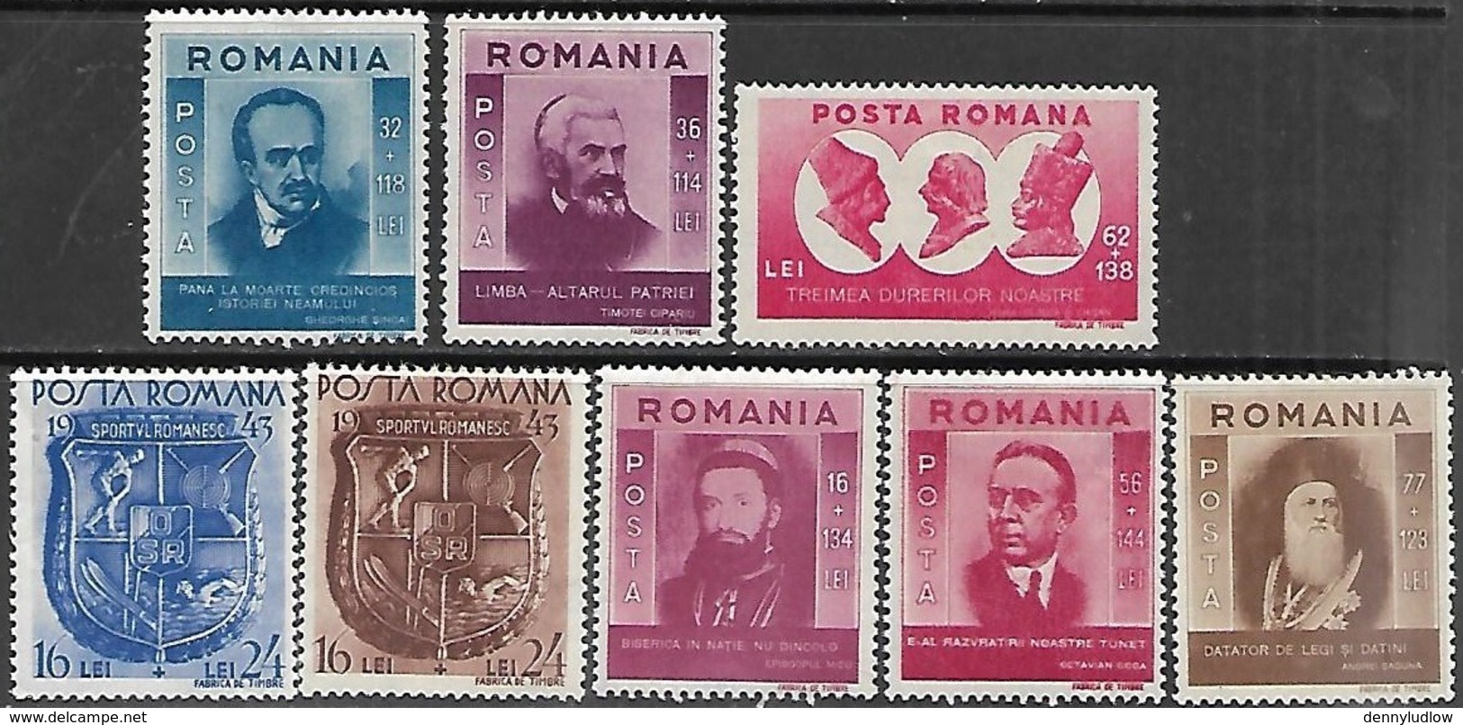 Romania   1943    Sc#B212-4, B217-8, B219, B221, B223  MH  2016 Scott Value $5.40 - Unused Stamps