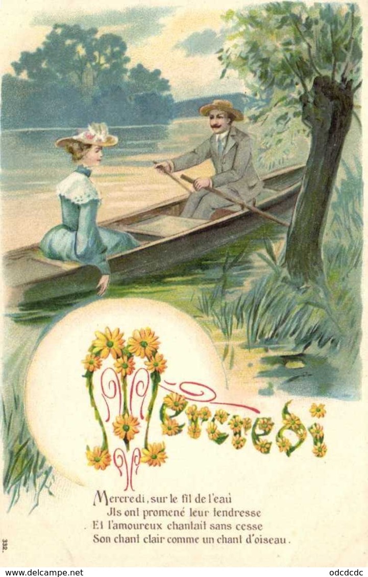 Illustrateur Mercredi Couple Mercredi Sur Le Fil De L'eau Ils Ont Promené Leur Tendresse .. Gauffrée RV - Autres & Non Classés