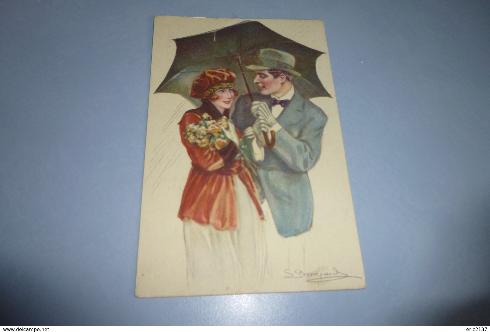 BELLE ILLUSTRATION ....TENDRE COUPLE  SOUS LA PLUIE - Bompard, S.