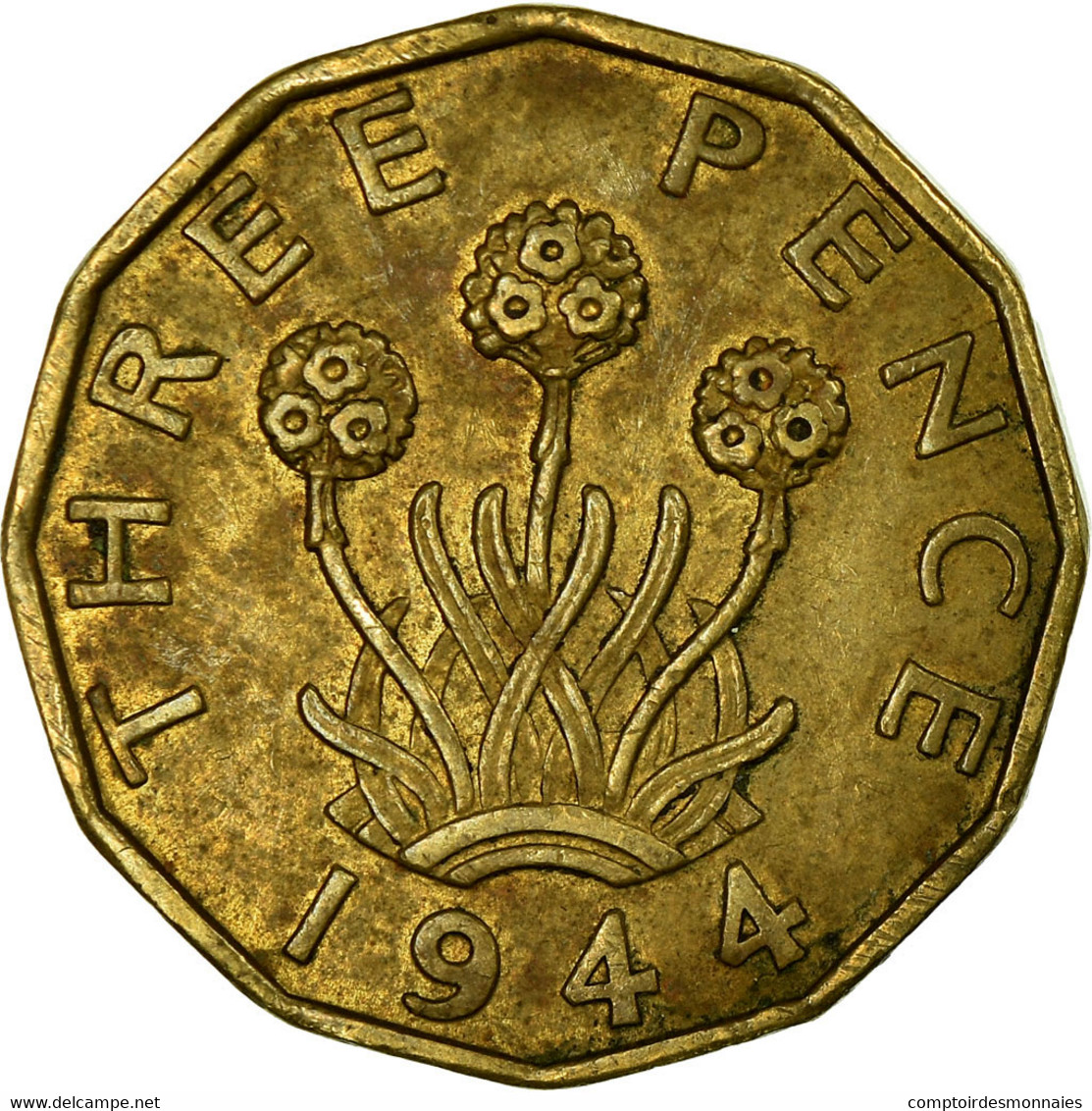 Monnaie, Grande-Bretagne, George VI, 3 Pence, 1944, TB, Nickel-brass, KM:849 - F. 3 Pence