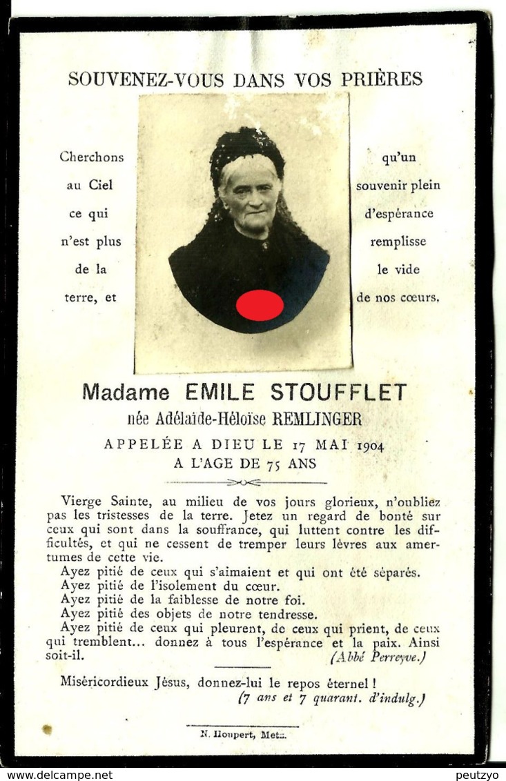 Faire-part Décès Mme Emile Stoufflet Remlinger  Fontoy 17/9 - Obituary Notices